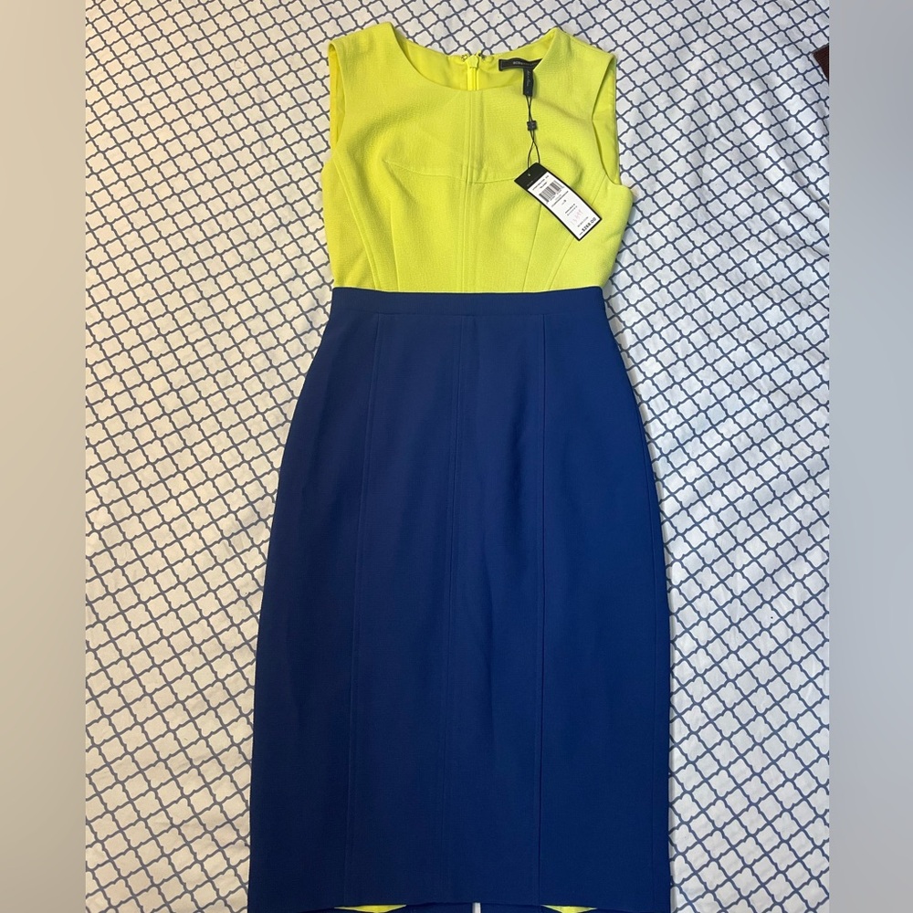 BCBGMaxAzria Yellow and Blue Midi Dress